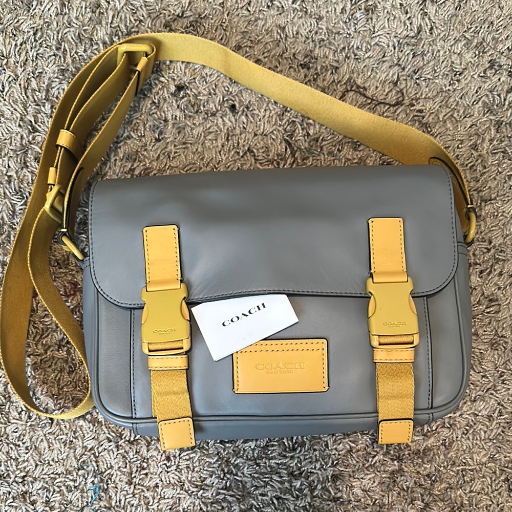 Coach Gray and Yellow Messenger Bag with Adjustable Strap